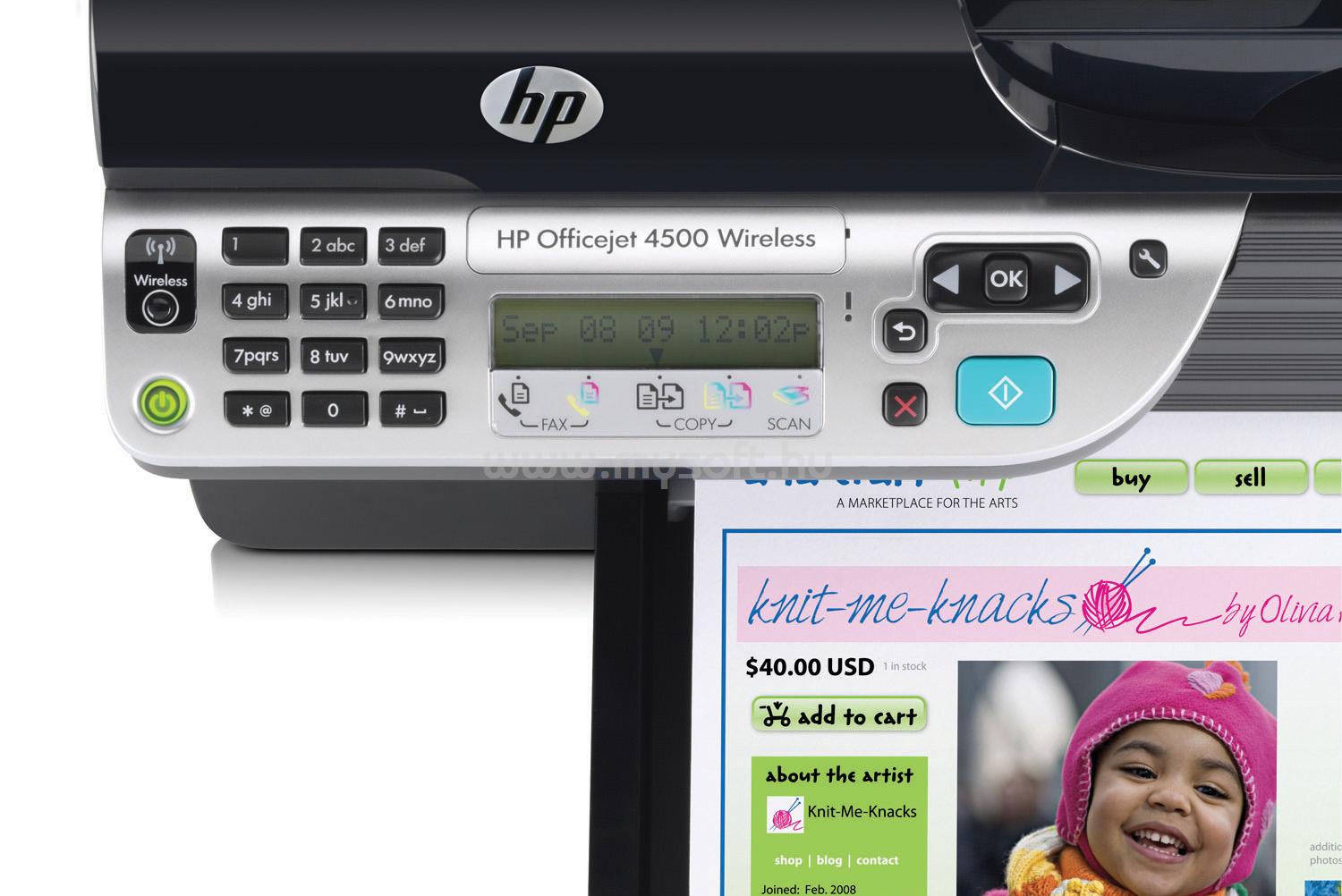 HP Officejet 4500 Wireless AllinOne Printer (CN547A) Multifunkciós színes tintasugaras