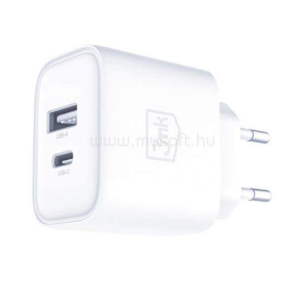 3MK 3MK DUALCHARGE 20W hálózati töltő USB+Type-C aljzat 20W, PD gyorstöltő 3.0, FEHÉR