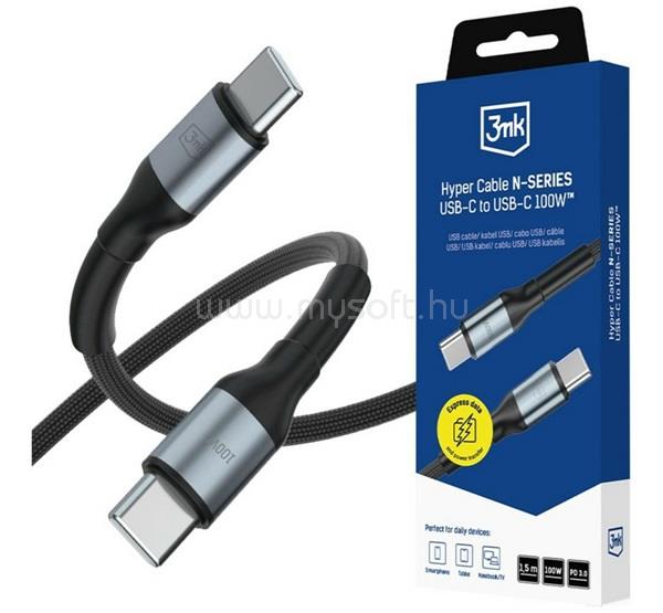 3MK 3MK Hyper N-Series adatkábel Type-C - Type-C, 150cm, FEKETE