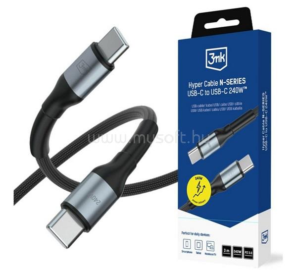 3MK 3MK Hyper N-Series adatkábel Type-C - Type-C, 300cm, FEKETE