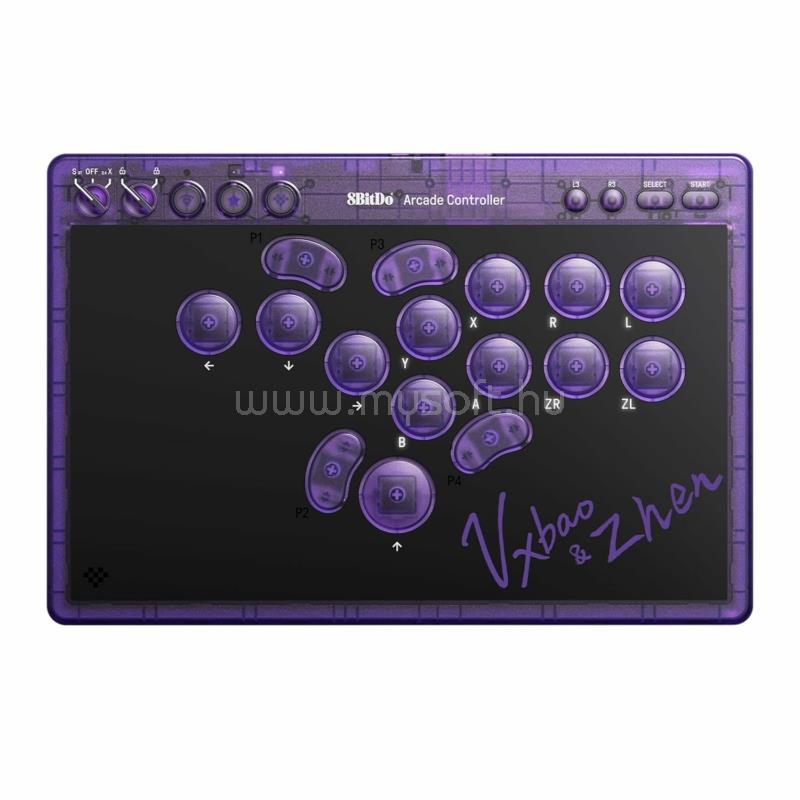 8BITDO Arcade Stick All-Button, Signature Edition vezeték nélküli kontroller (átlátszó lila)