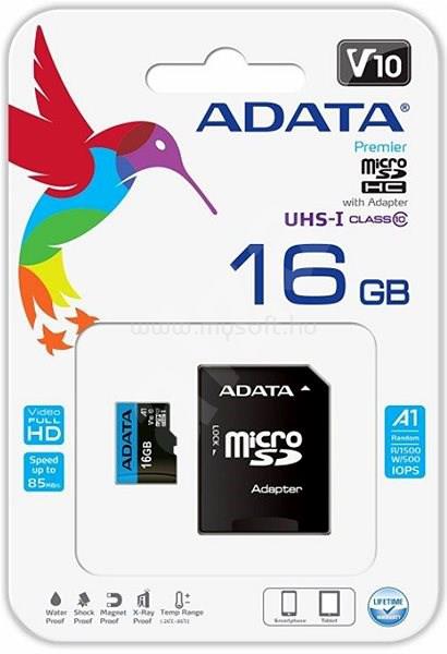 ADATA Premier MicroSDHC memóriakártya 16GB + adapterr