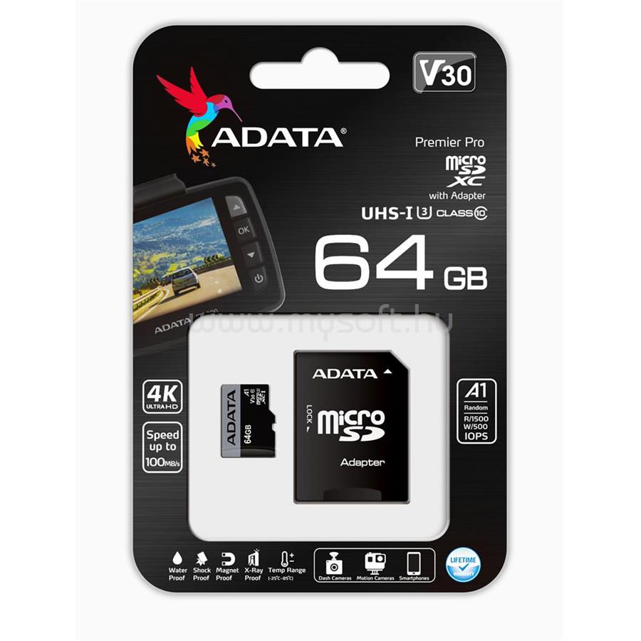 ADATA MicroSDHC 64GB UHS-I A1 CLASS10 memóriakártya + adapter