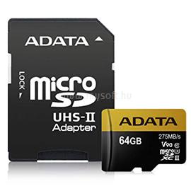 ADATA Premier ONE MicroSDXC memóriakártya 64GB, Class10, UHS-II U3 + adapter AUSDX64GUII3CL10-CA1 small