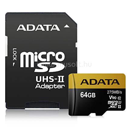 ADATA Premier ONE MicroSDXC memóriakártya 64GB, Class10, UHS-II U3 + adapter