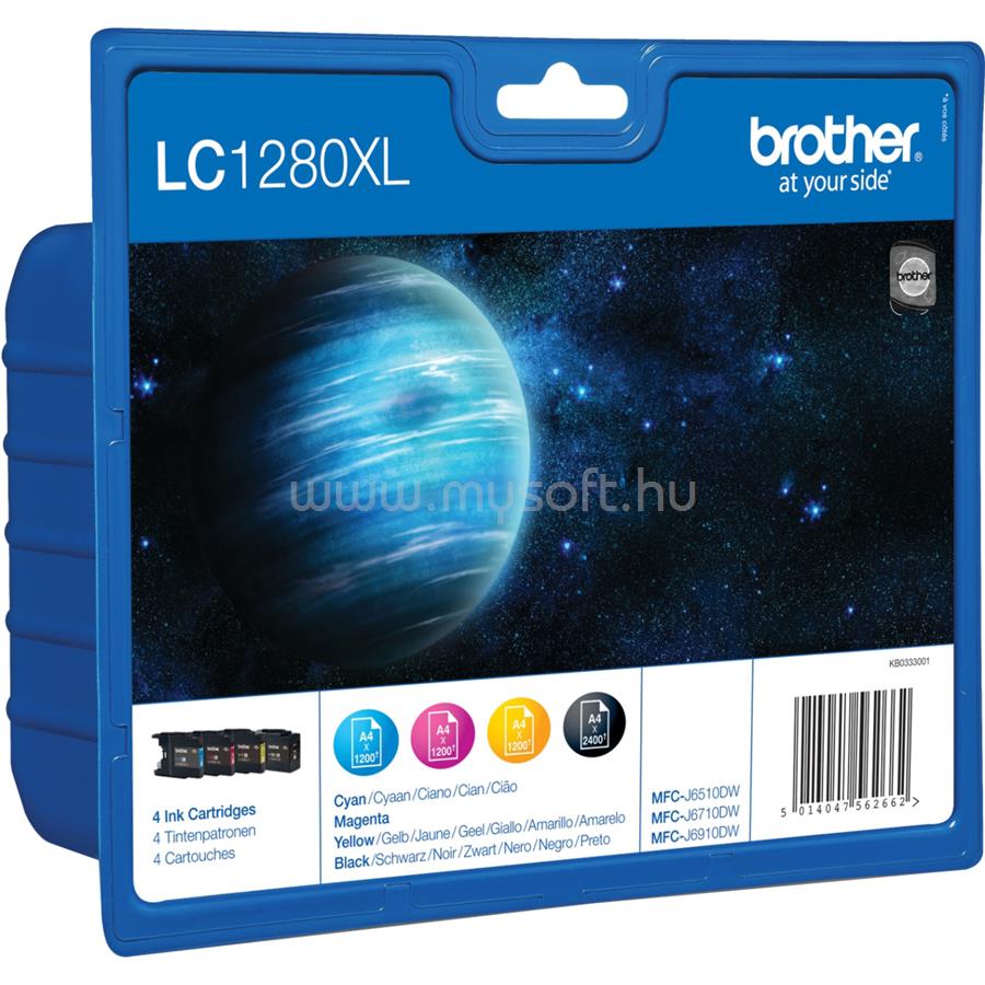 BROTHER Patron LC1280XLVALBP Fekete/Kék/Magenta/Sárga multipakk (1x2400 oldal/ 3x1200 oldal)