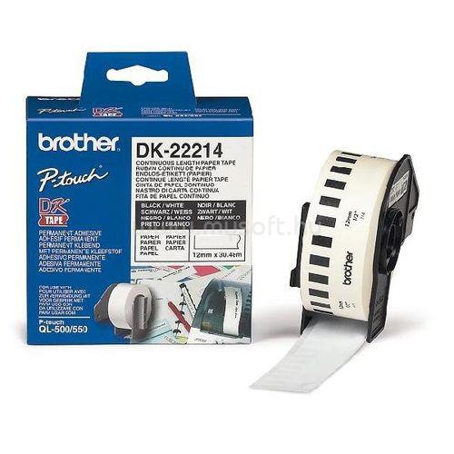 BROTHER Etikett címke DK22214, Fehér alapon fekete papírszalag tekercsben 12mm, 12mm x 30.48M