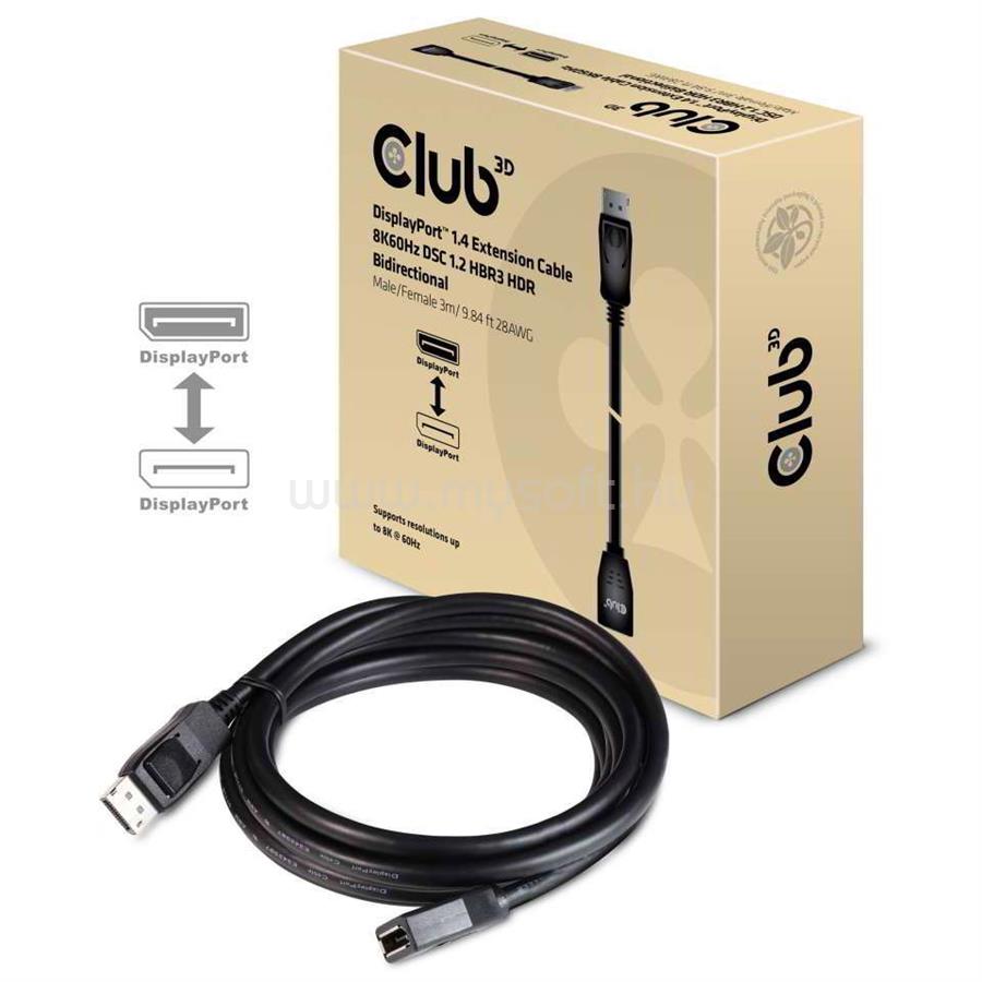 CLUB3D DisplayPort 1.4 - DisplayPort 1.4 HBR3 8K60Hz 3m extension kábel