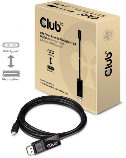 CLUB3D USB Type C - DisplayPort 1.4 8K60Hz 1.8m kábel