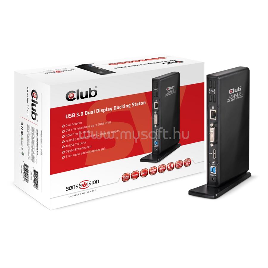 CLUB3D SenseVision USB 3.0 Dual Display Docking Station