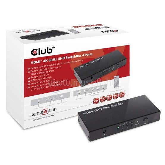 CLUB3D HDMI 2.0 4K60Hz UHD Switchbox 4 ports
