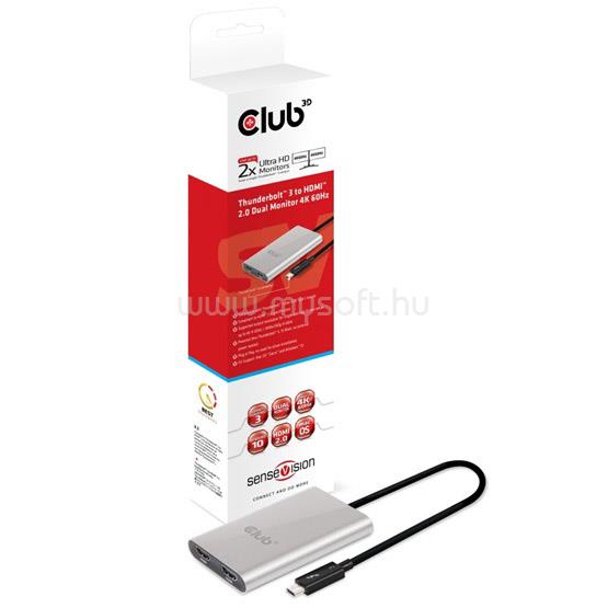 CLUB3D ThunderboltT 3 to Dual HDMIT 2.0 4K60Hz UHD Adapter