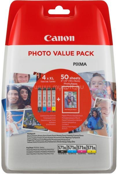 CANON Patron CL-571BK/C/M/Y XL Fekete/Cián/Magenta/Sárga multipakk (1x22ml/3x11ml) + Fotópapír