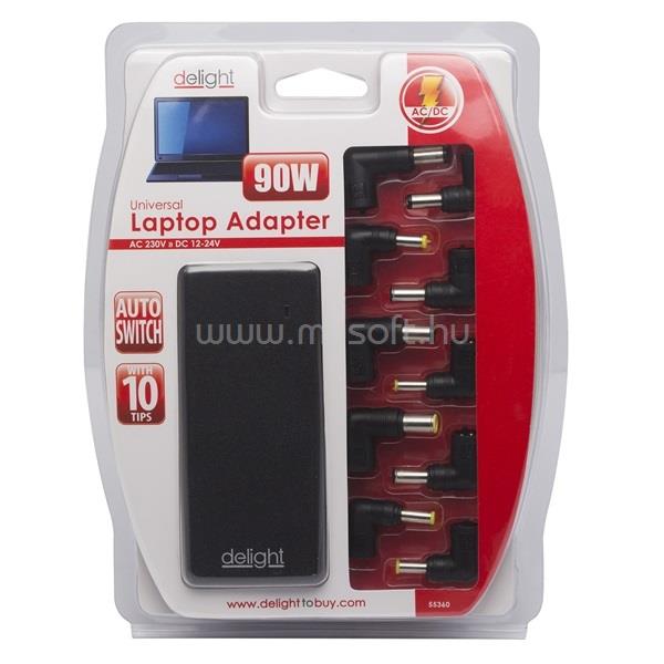 DELIGHT Univerzális 90W laptop/notebook töltő adapter tápkábellel
