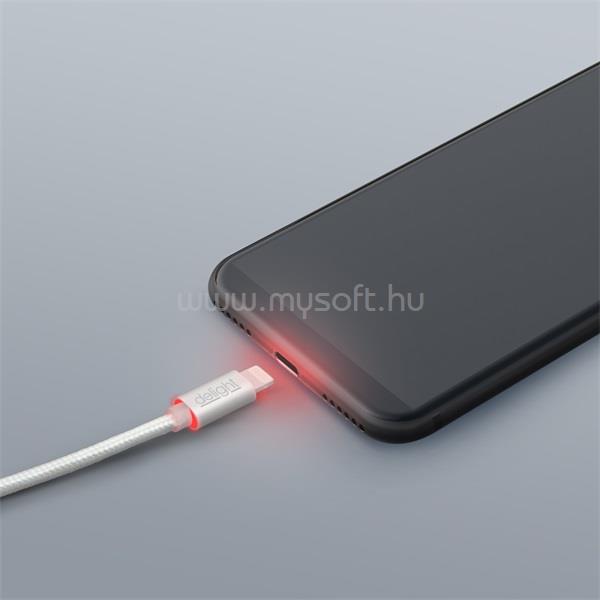 DELIGHT ezüst iPhone Lightning adatkábel LED fénnyel 1m