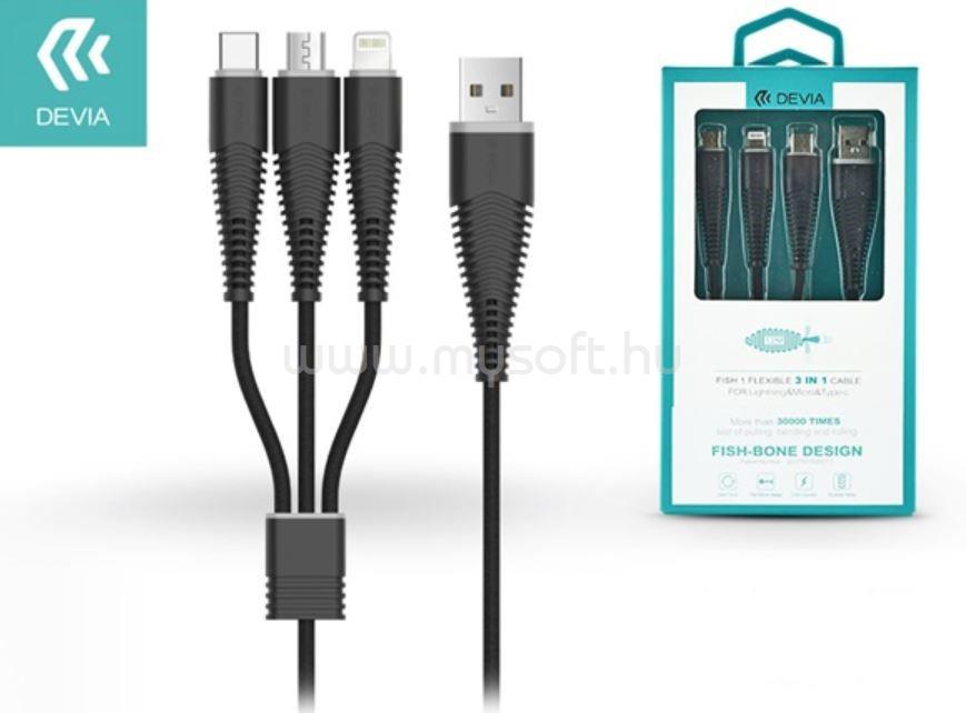 DEVIA Fish1 3 az 1-ben fekete Lightning - Micro USB - Type-C kábel