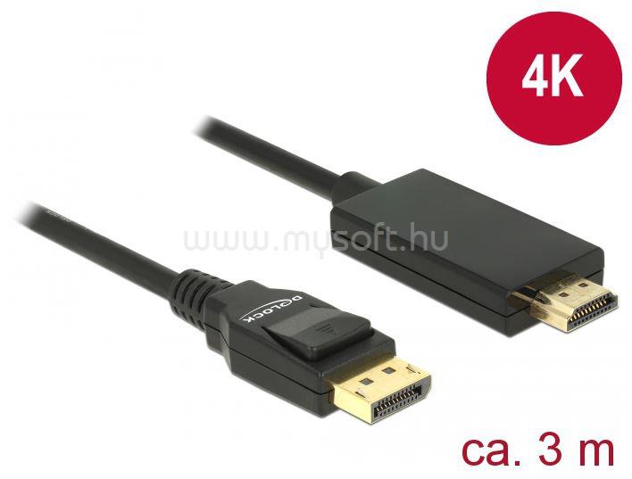 DELOCK kábel Displayport 1.2 male to HDMI male 4K passzív, 3m, fekete