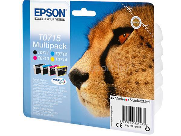 EPSON T0715 Eredeti fekete/cián/bíbor/sárga Gepárd DURABrite Ultra multipakk tintapatronok (1x7,4 ml/3x5,5 ml)