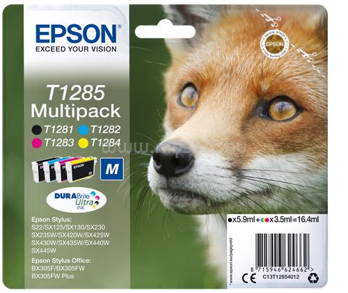 EPSON T1285 M Eredeti fekete/cián/bíbor/sárga Róka DURABrite Ultra multipakk tintapatronok (1x5,9 ml/3x3,5 ml)