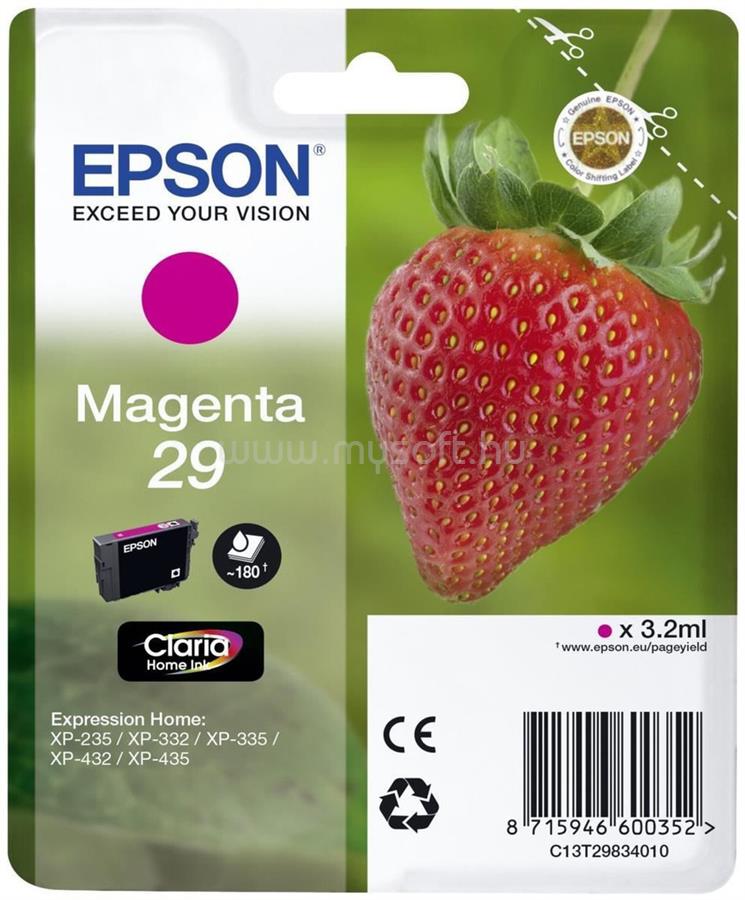 EPSON 29 Eredeti bíbor tintapatron Eper Claria Home tintapatron (180 oldal)