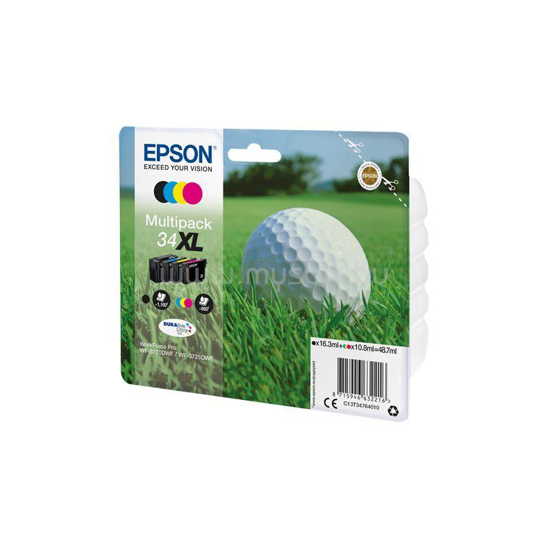EPSON 34XL Eredeti fekete/cián/bíbor/sárga Golflabda DURABrite Ultra extra nagy kapacitású multipakk tintapatronok (1x1100 oldal/3x950 oldal)