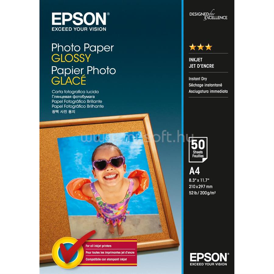 EPSON Fényes Fotópapír A4,  50 lap, 200g