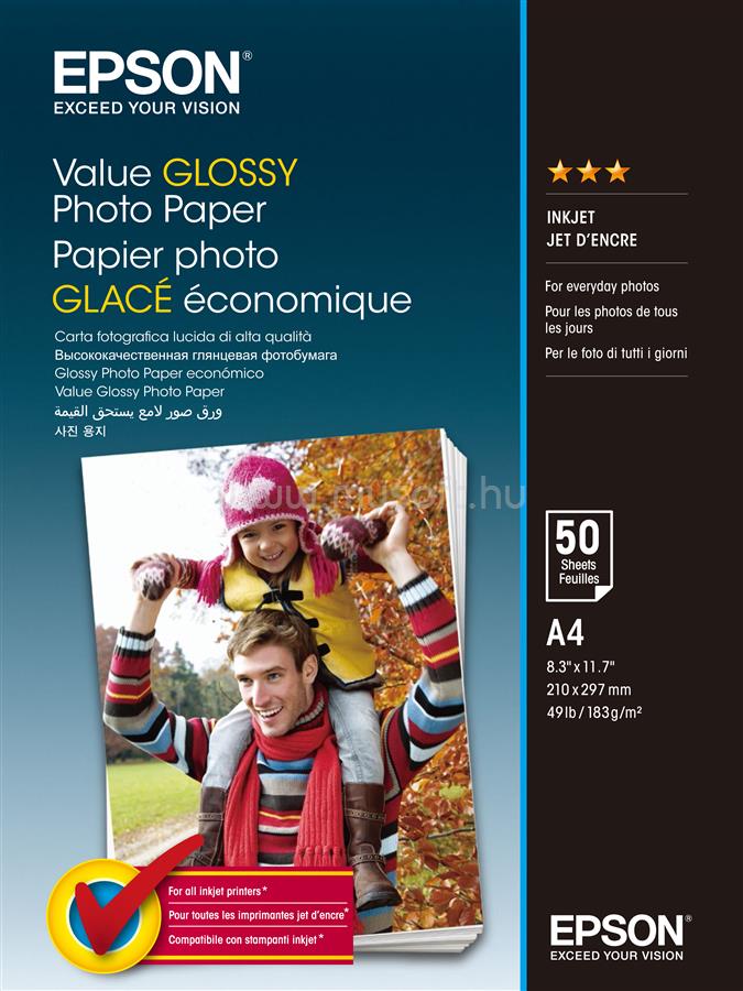 EPSON A4 Gazdaságos Fényes Fotópapír 50 Lap 183g