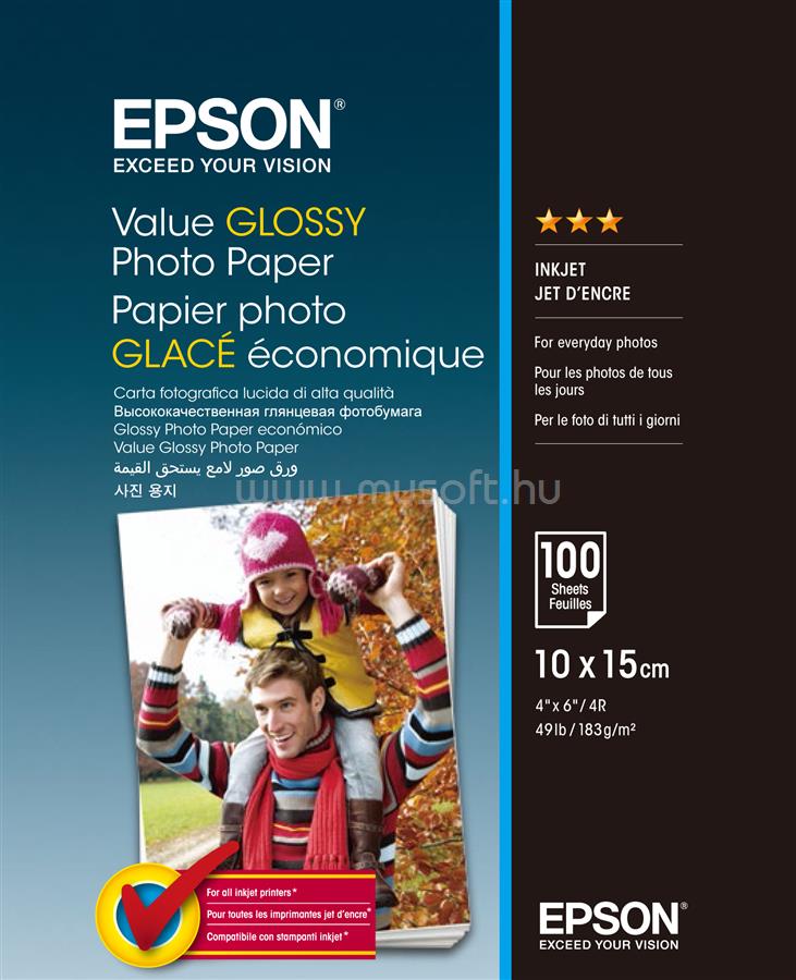 EPSON 10x15 Gazdaságos Fényes Fotópapír 100 Lap 183g