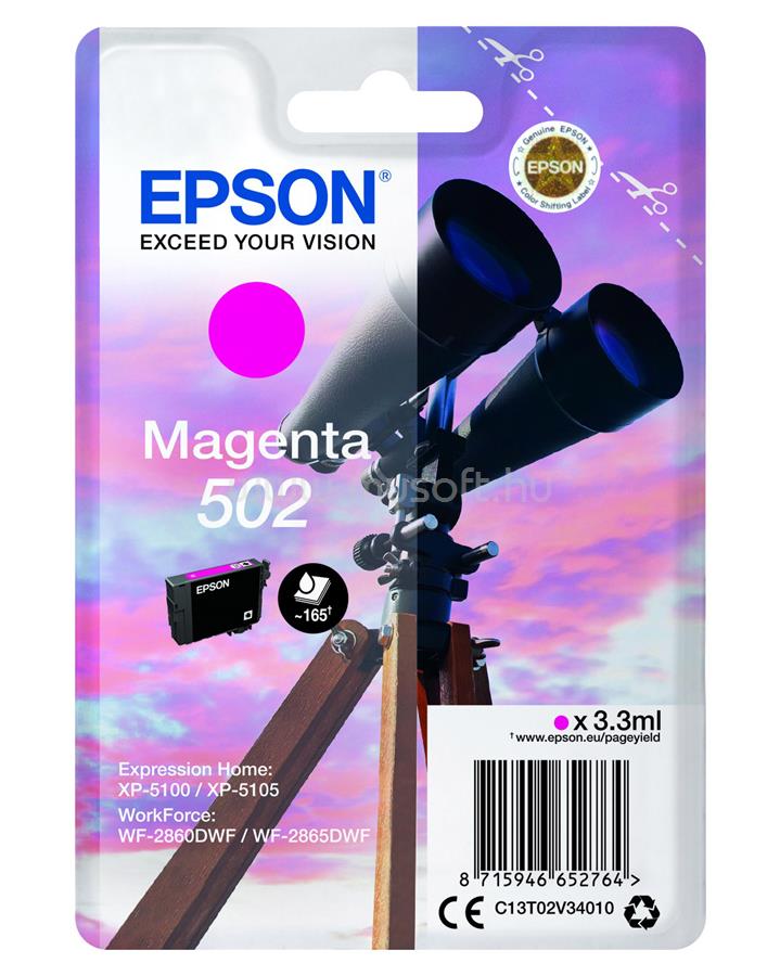 EPSON 502 Eredeti bíbor Távcső tintapatron (165 oldal)