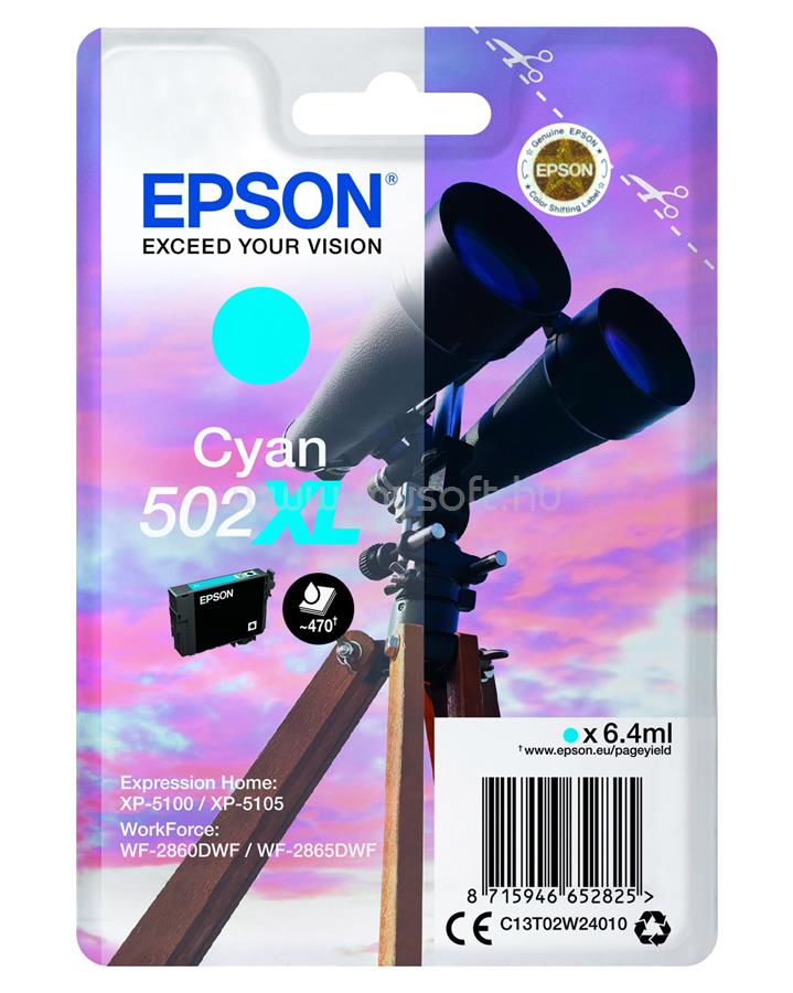 EPSON 502XL Eredeti cián Távcső nagy kapacitású tintapatron (470 oldal)