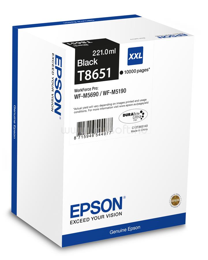EPSON T8651 XXL Eredeti fekete DURABrite Ultra extra nagy kapacitású tintapatron (10 000 oldal)