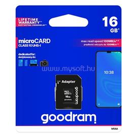 GOODRAM Memóriakártya 16GB MICRO CARD cl 10 UHS I + adapter M1AA-0160R12 small