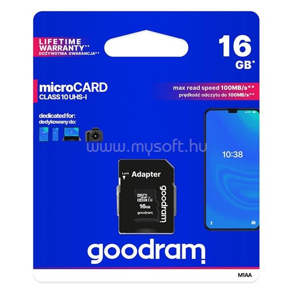 GOODRAM Memóriakártya 16GB MICRO CARD cl 10 UHS I + adapter
