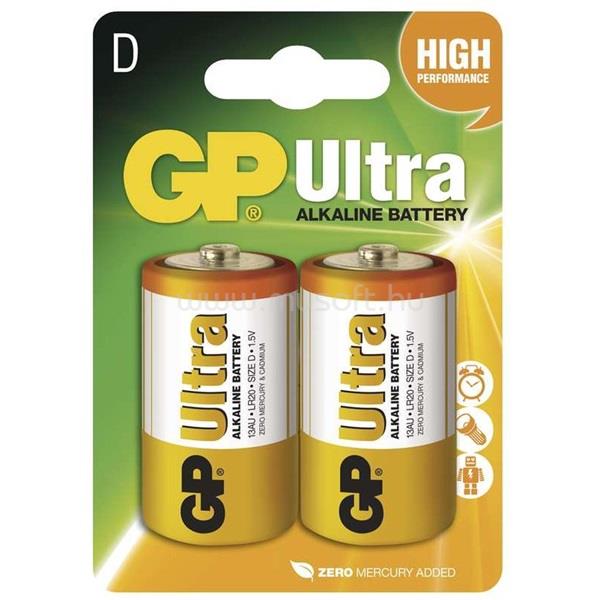 GP BATTERIES GP Ultra alkáli 13AU 2db/blister góliát (D) elem