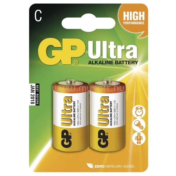 GP BATTERIES Ultra alkáli C  2db/bliszter elem (baby)