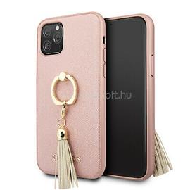 GUESS Saffiano iPhone 11 Pro gyűrűs kitámasztóval rózsaszín kemény tok GUHCN58RSSARG small