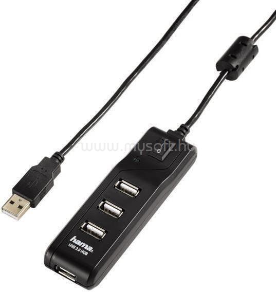 HAMA fekete 4 portos fekete kapcsolós USB 2.0 HUB