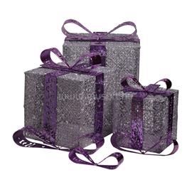 IRIS Doboz alakú /1db 20cm, 1db 25cm, 1db 30cm/ ezüst-lila fémdoboz műanyag masnival dekor szett IRIS_011-02 small