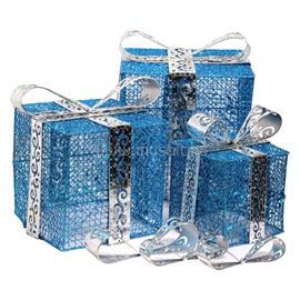 IRIS Doboz alakú /1db 20cm, 1db 25cm, 1db 30cm/ kék-ezüst fémdoboz műanyag masnival dekor szett IRIS_011-03 small