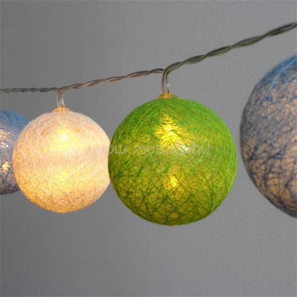IRIS Gömb alakú 6cm/színes fonott/1,5m/zöld-kék-fehér/10db LED-es/USB-s fénydekoráció