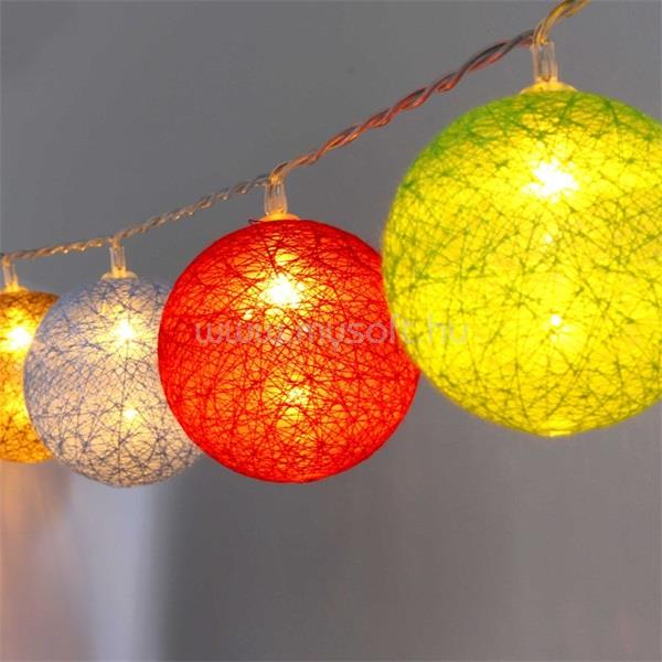 IRIS Gömb alakú 6cm/színes fonott/3m/barna-piros-kék-zöld/20db LED-es/USB-s fénydekoráció