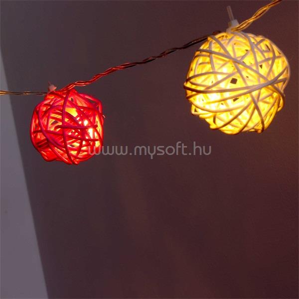 IRIS Gömb alakú fonott/rattan/4m/fehér/20db LED-es/3xAA elemes fénydekoráció