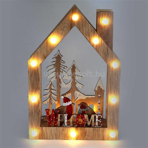 IRIS Karácsonyi ház alakú madarak mintás/20x30x5,5cm/meleg fehér LED-es fa fénydekoráció
