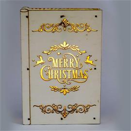 IRIS Karácsonyi könyv mintás 23x16x4,5cm/meleg fehér LED-es fa fénydekoráció IRIS_306-01 small