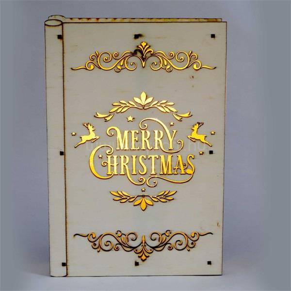 IRIS Karácsonyi könyv mintás 23x16x4,5cm/meleg fehér LED-es fa fénydekoráció