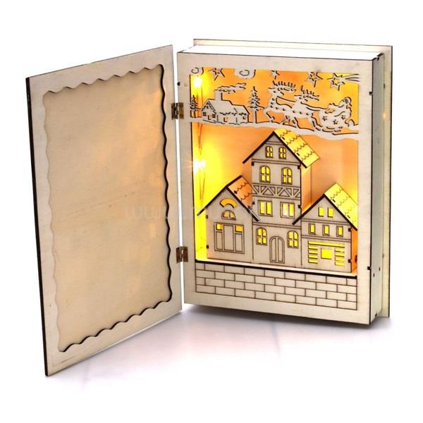 IRIS Karácsonyi könyv mintás 44,5x30cm/meleg fehér LED-es fa kinyitható fénydekoráció