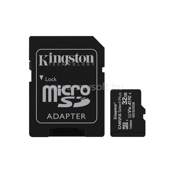 KINGSTON Canvas Select Plus MicroSDHC memóriakártya 32GB. UHS-I + SD adapter