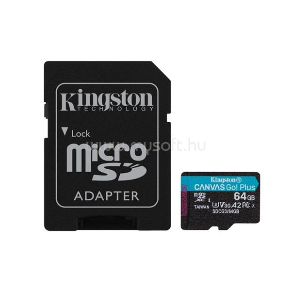 KINGSTON Canvas Go! Plus MicroSDXC memóriakártya 64GB, Class10, UHS-I U3 + adapter