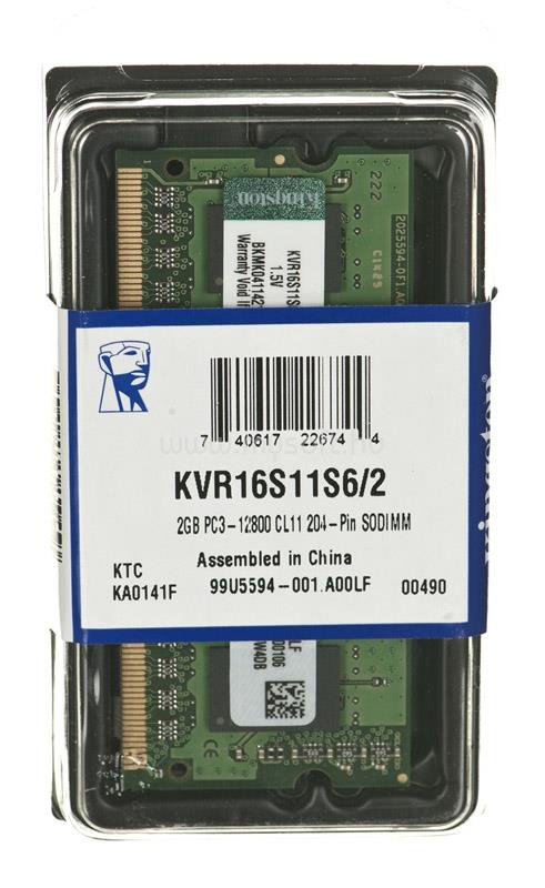KINGSTON SODIMM memória 2GB DDR3 1600MHz CL11