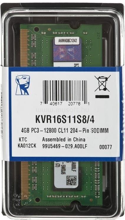 KINGSTON SODIMM memória 4GB DDR3 1600MHz CL11
